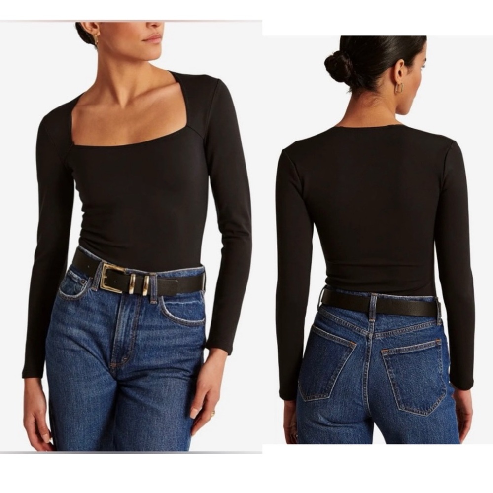 Abercrombie & Fitch Black Long Sleeve square neck Bodysuit size m